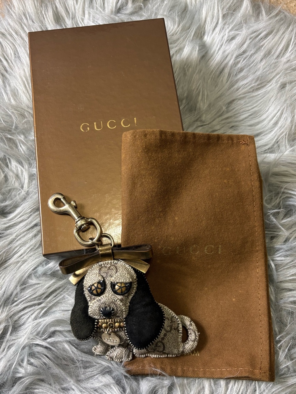 Gucci Guccissima Dog Bag Charm Key Chain Basset Hound w/ Box & Dust Bag